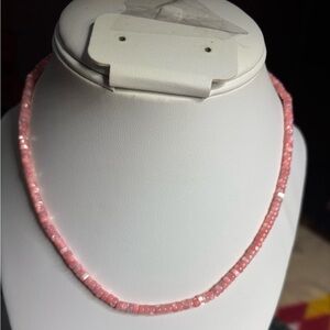 Handmade beaded necklace Mother of Pearl and Cherry Blossom stones 16.5 inches